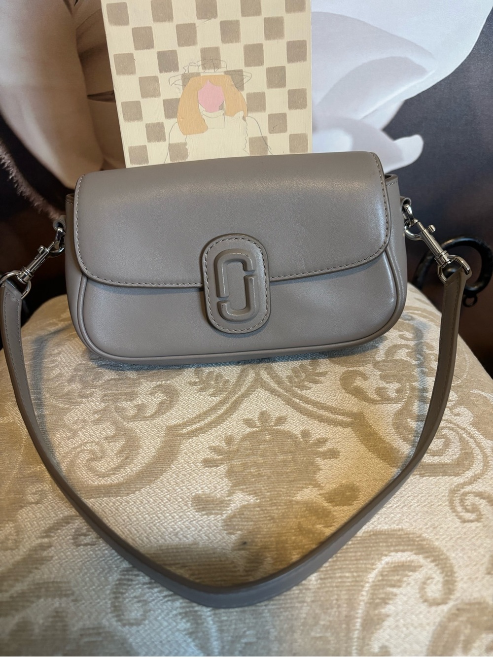 Marc Jacobs Gray Leather Logo-Emblem Mini Crossbody Bag